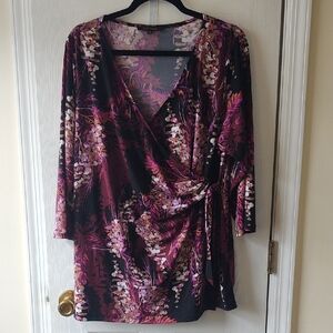 Floral Wrap Blouse - Black and Pink